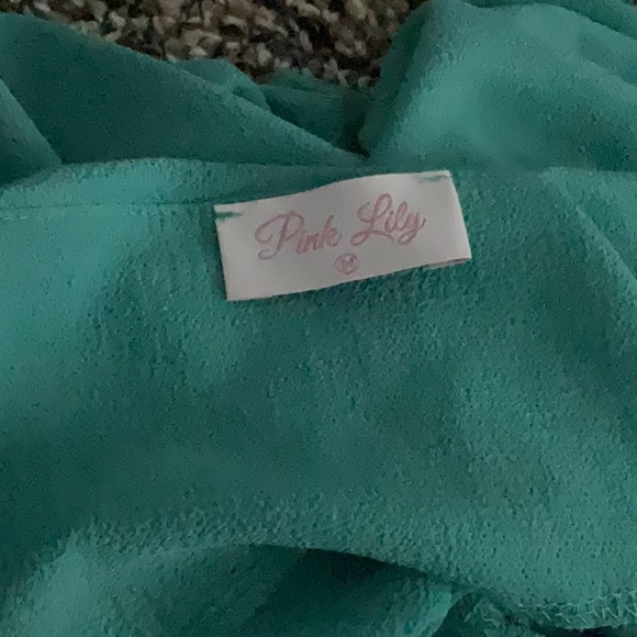 Pink Lily One Shoulder Top, Size Medium, Color Teal - Picture 3 of 4